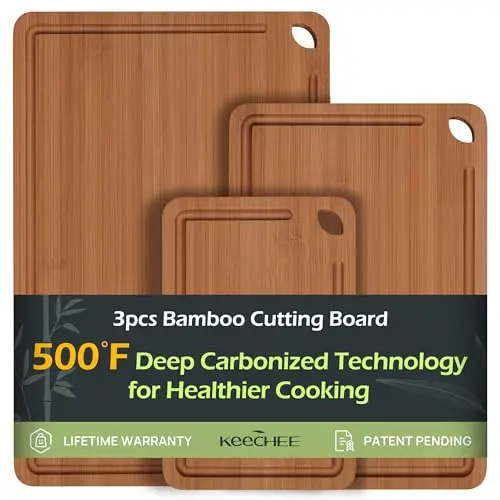 Keechee carbonized bamboo cutting board set with deep juice grooves