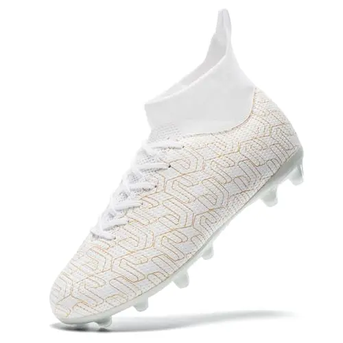 Boys girls high-top soccer cleats with elastic design and sturdy outsole