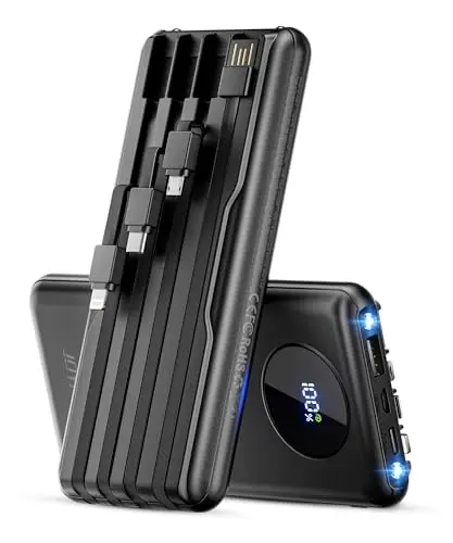 JOYFAR portable charger with multiple built-in cables in black