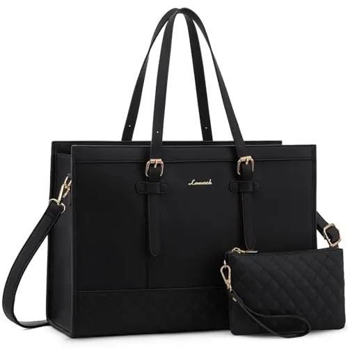 LOVEVOOK quilted laptop tote bag with multiple compartments and removable strap