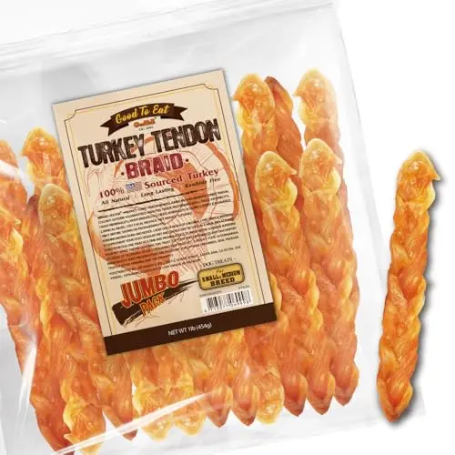 Gootoe Turkey Tendon Dog Treats braided chew