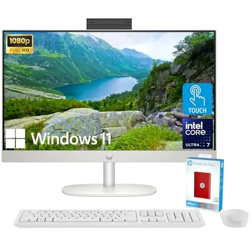 HP 27 inch all-in-one desktop computer with touchscreen