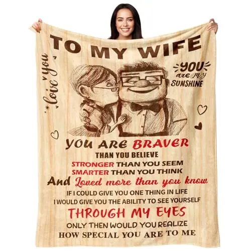 NAIREG flannel throw blanket with romantic To My Wife message