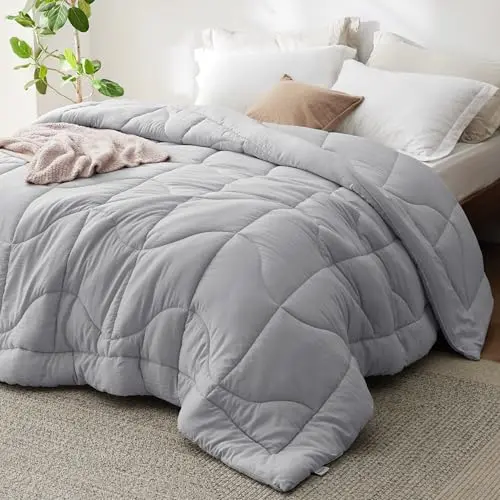 Bedsure king comforter in light grey with prewashed microfiber