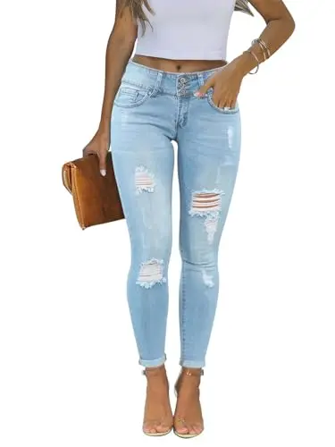 KUNMI women's skinny ripped trendy jeans with distressed details