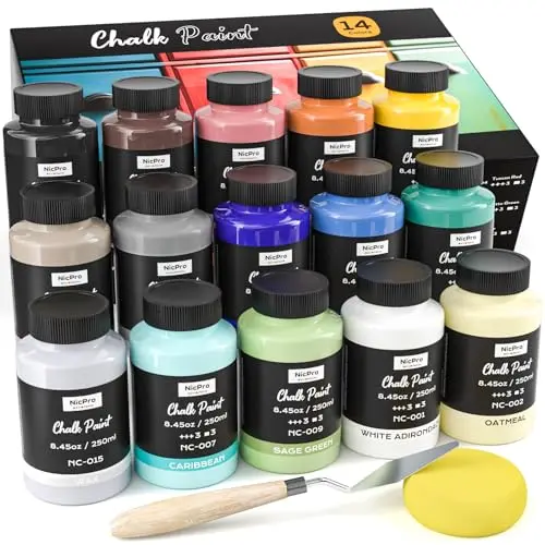 Nicpro 14-color chalk paint set with assorted colors and included accessories