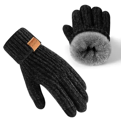 UCQKLI Winter Chenille Fleece-Lined Gloves for Women