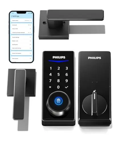 Philips smart lock with lever handles in matte black finish