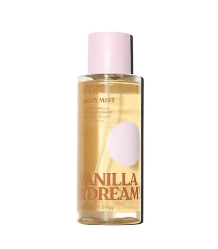 Victoria's Secret PINK Vanilla & Dreamy body mist bottle with golden packaging