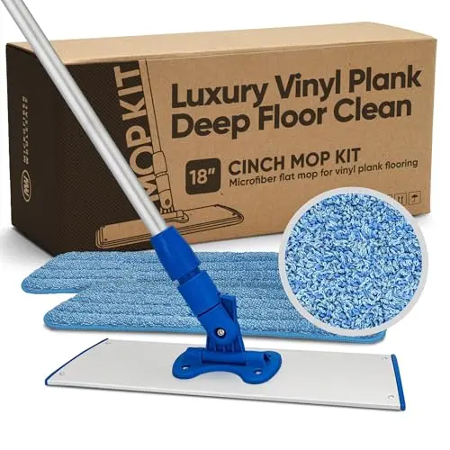 Microfiber Wholesale 18-inch LVP floor mop with blue handle and reusable microfiber pad