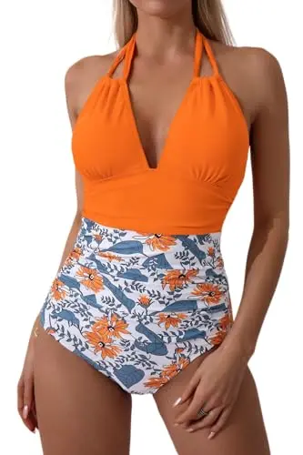 B2prity black one-piece swimsuit with halter neck and tummy control