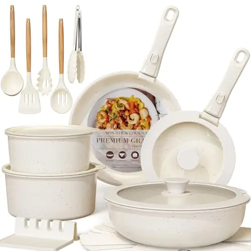 Astercook Ceramic Non-stick Cookware Set in cream white