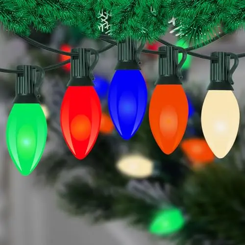 Egcol vintage-style multicolor C9 LED Christmas lights for traditional roofline decor