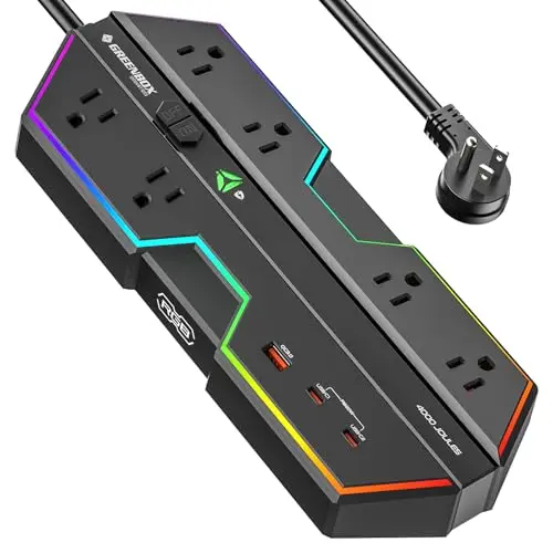 Green Box Innovations RGB gaming surge protector with angled outlets