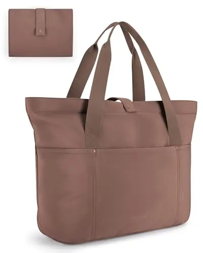 BAGSMART coffee-colored foldable tote bag with multiple pockets