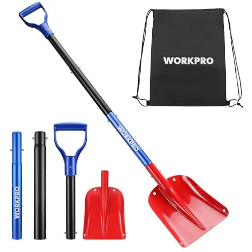 WORKPRO adjustable aluminum snow shovel with storage bag