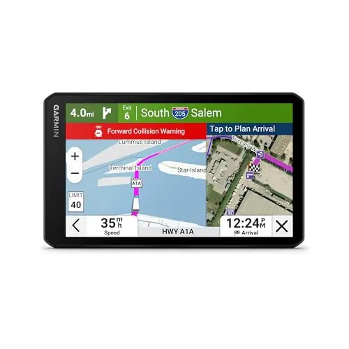 Garmin dēzlCam OTR725 truck navigator with built-in dash cam on dashboard