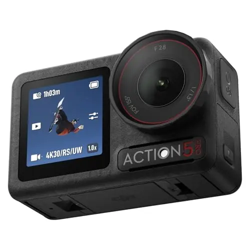 DJI Osmo Action 5 Pro action camera showing dual OLED touchscreens
