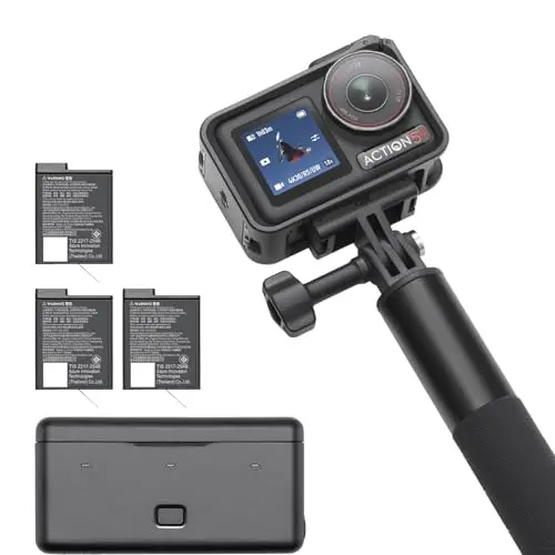DJI Osmo Action 5 Pro action camera with dual screens and adventure accessories