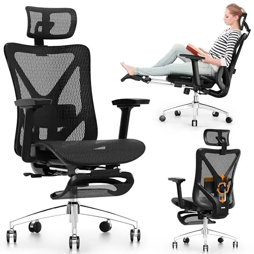 GABRYLLY ergonomic office chair with footrest and 3D armrests