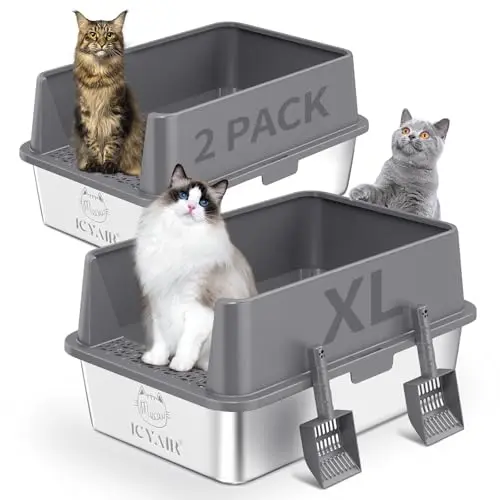 ICYAIR two-pack stainless steel cat litter boxes with high sides