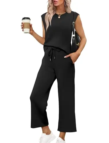 SAMPEEL women's two piece lounge set with cap sleeves and wide leg pants