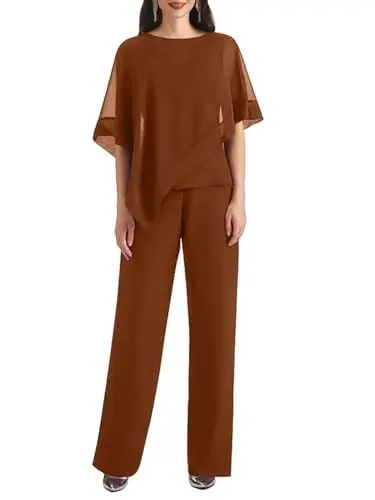 Burnt orange chiffon pant suit with lace details