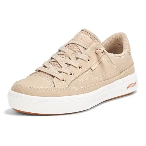 Skechers Arch Fit Arcade-Meet Ya There sneaker in taupe color with rose gold details