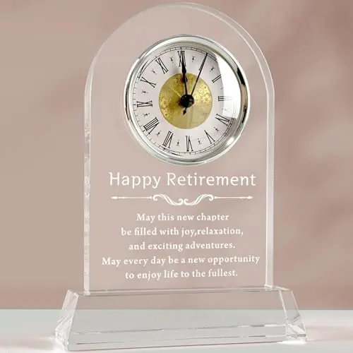 L.Karde Retirement Desk Clock made of K9 crystal with laser-engraved text