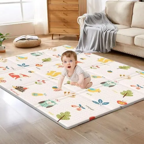 Baby play mat with double-sided animal patterns