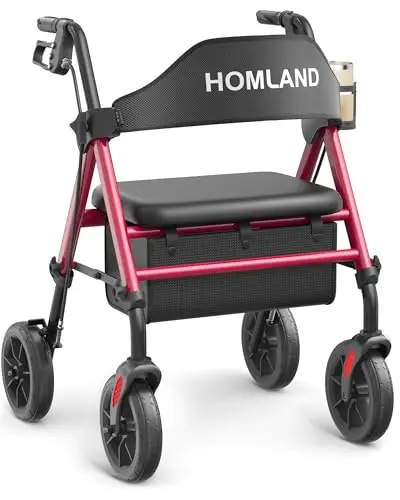 HOMLAND red aluminum rollator walker with cup holder
