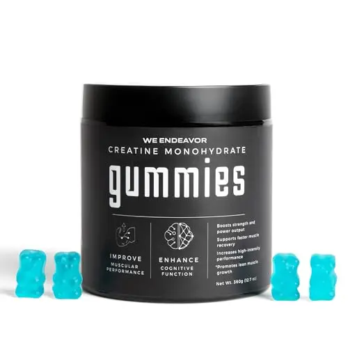 Endeavor creatine monohydrate gummies in blue raspberry flavor