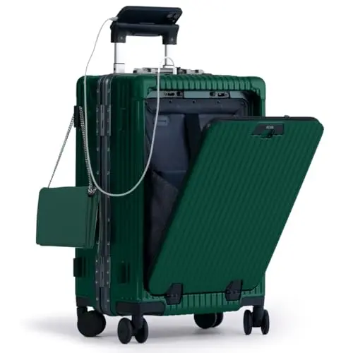Nobl Travel carry-on luggage with zipperless aluminum frame in forest green