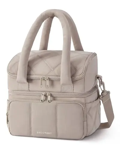 BAGSMART camel quilted insulated lunch tote with double deck compartments