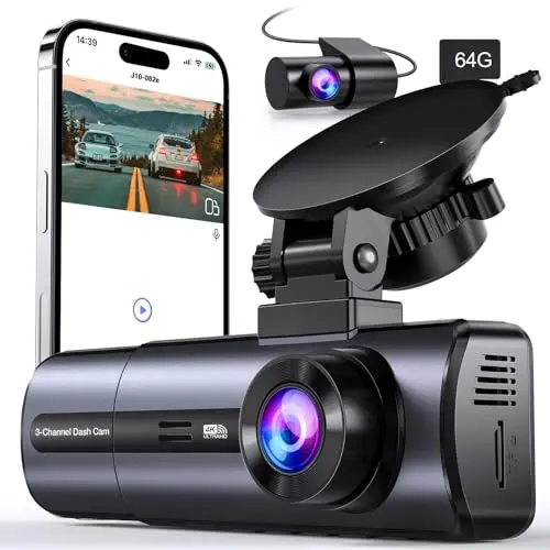 Tuisau J10 3 channel dash cam with front, inside, and rear cameras