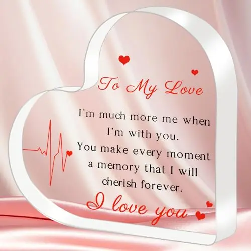 Acrylic heart plaque with love message for girlfriend