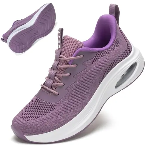ZYEN wide toe box running shoes in purple with air cushion