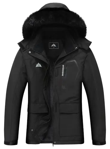 MOERDENG women's ski jacket with detachable hood and zipper pockets