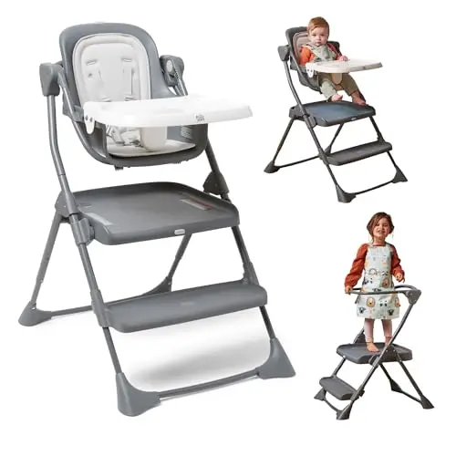 The First Years Foldable Toddler Tower and High Chair in Gray color
