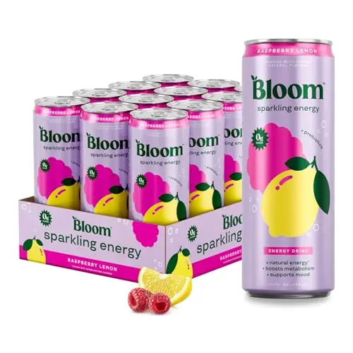 Bloom Nutrition Sparkling Energy Drink can with raspberry lemon flavor