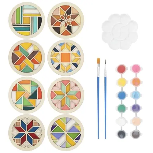 Temlum wooden coaster painting kit with 8 coasters and acrylic paints