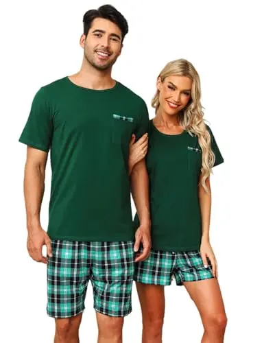 SPKPKEY matching cotton pajamas set for couples in green