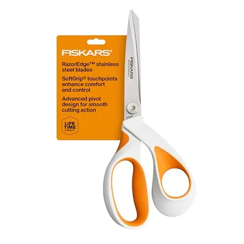 Fiskars RazorEdge fabric scissors with ergonomic handle cutting fabric