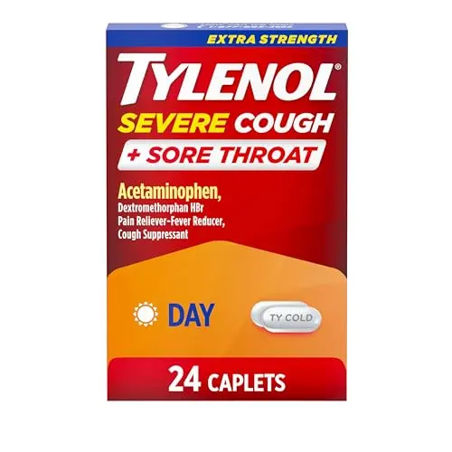 Tylenol Extra Strength Severe Cough and Sore Throat caplets package
