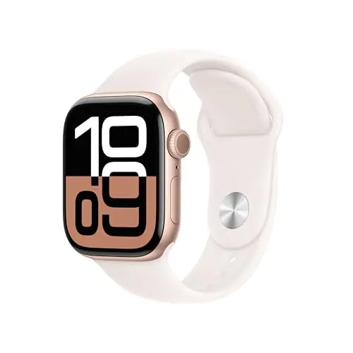Apple Watch Series 10 with rose gold aluminum case and light blush sport band
