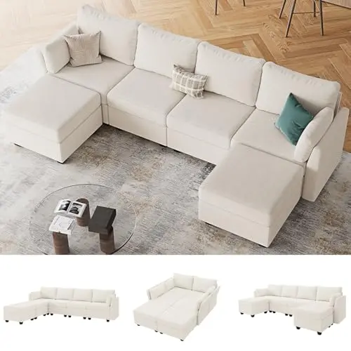 Huatean Home modular sectional sofa in beige with storage compartments