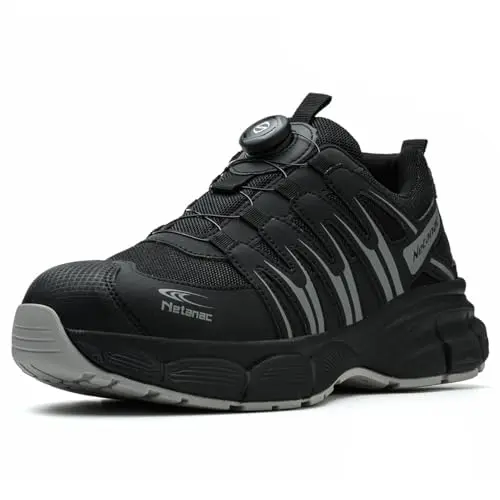 Netanac steel toe work shoes with quick lace fit system