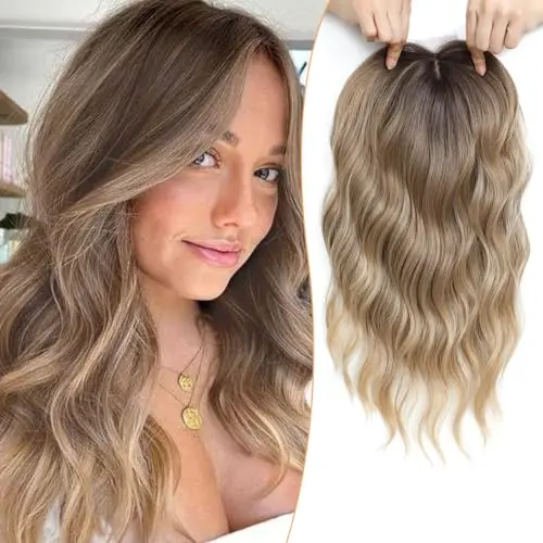 PANEWAY wavy hair topper in brown blonde with dark root