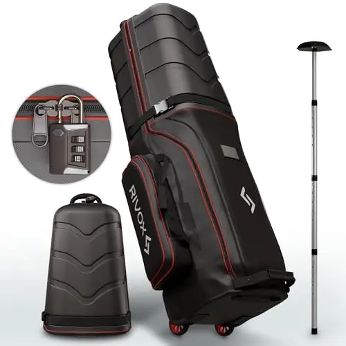 RIVOX golf travel bag with ABS top shell and TSA-certified padlock