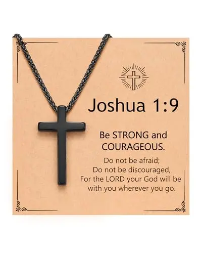ORISPRE black cross necklace with Joshua 1:9 message